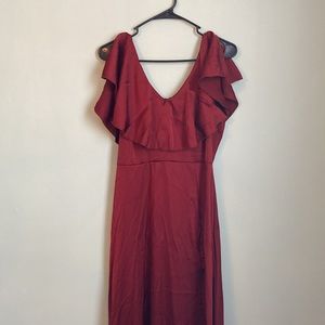 Shein maroon red satin shoulder dress
